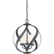 Quoizel Blacksmith 16in 3-Light Pendant | Sculptural Old Black and Opal Etched Glass | Kitchen Island & Dining Room | Model BMS2816OK