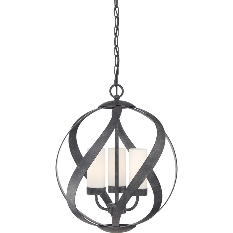 Quoizel Blacksmith 16in 3-Light Pendant | Sculptural Old Black and Opal Etched Glass | Kitchen Island & Dining Room | Model BMS2816OK