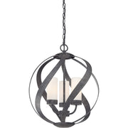 Quoizel Blacksmith 16in 3-Light Pendant | Sculptural Old Black and Opal Etched Glass | Kitchen Island & Dining Room | Model BMS2816OK