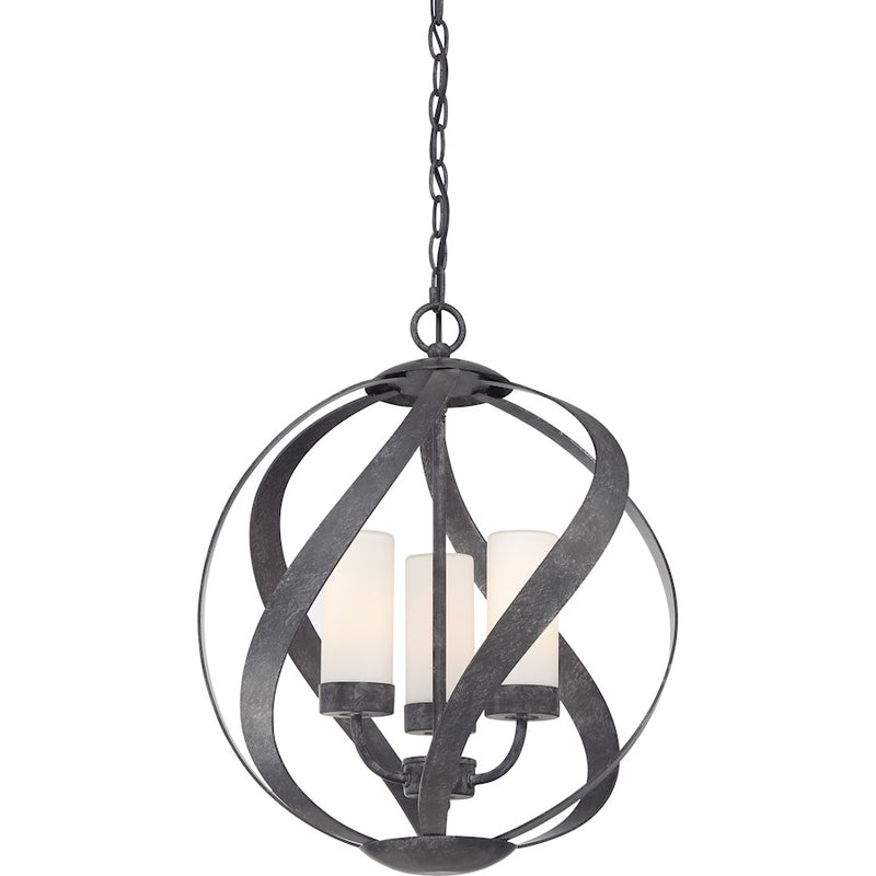 Quoizel Blacksmith 16in 3-Light Pendant | Sculptural Old Black and Opal Etched Glass | Kitchen Island & Dining Room | Model BMS2816OK