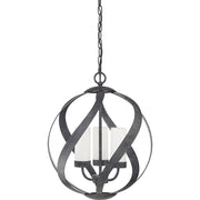 Quoizel Blacksmith 16in 3-Light Pendant | Sculptural Old Black and Opal Etched Glass | Kitchen Island & Dining Room | Model BMS2816OK
