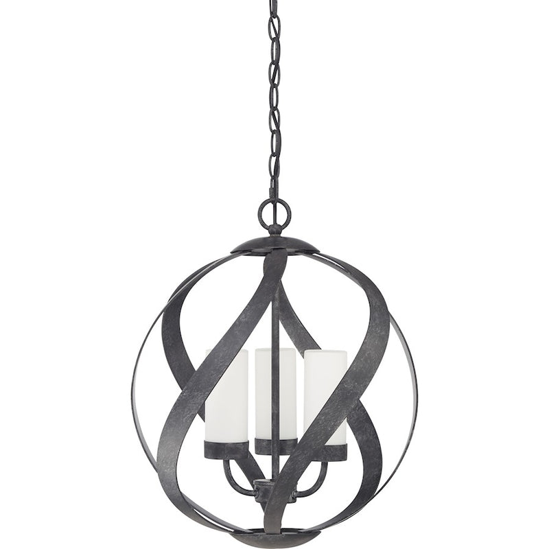 Quoizel Blacksmith 16in 3-Light Pendant | Sculptural Old Black and Opal Etched Glass | Kitchen Island & Dining Room | Model BMS2816OK