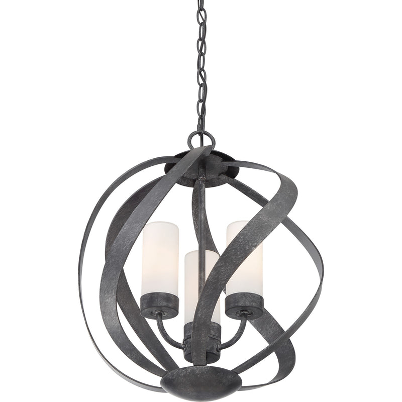 Quoizel Blacksmith 16in 3-Light Pendant | Sculptural Old Black and Opal Etched Glass | Kitchen Island & Dining Room | Model BMS2816OK