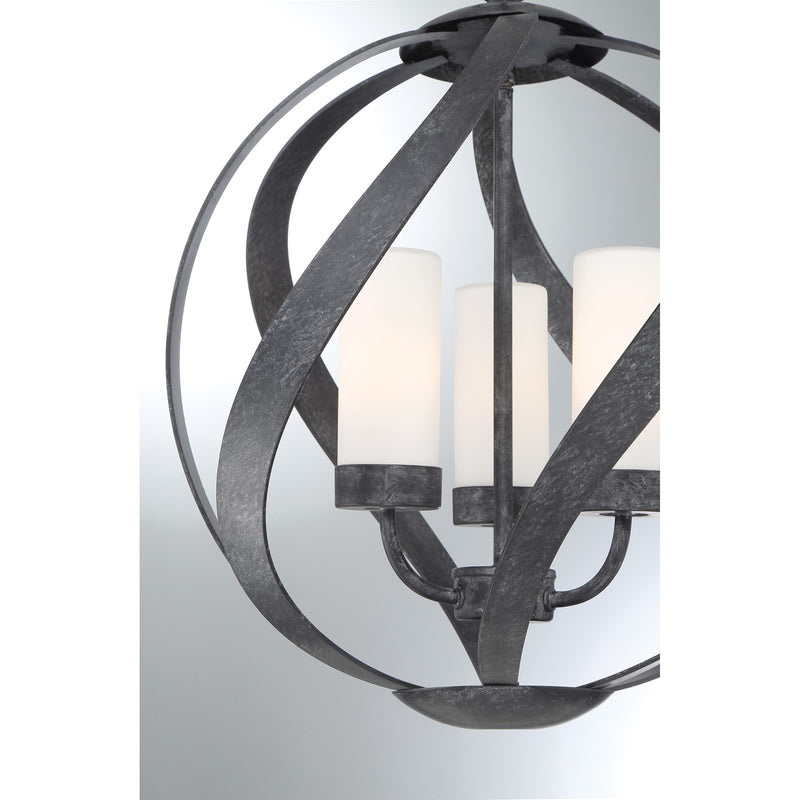 Quoizel Blacksmith 16in 3-Light Pendant | Sculptural Old Black and Opal Etched Glass | Kitchen Island & Dining Room | Model BMS2816OK