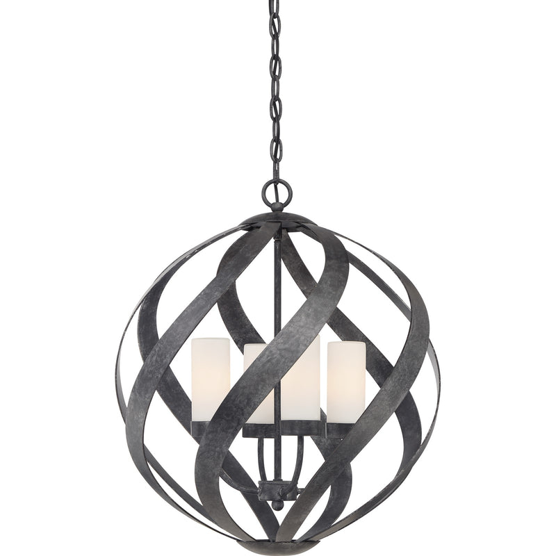 Quoizel Blacksmith 19in 4-Light Pendant | Sculptural Old Black and Opal Etched Glass | Kitchen Island & Dining Room | Model BMS2820OK