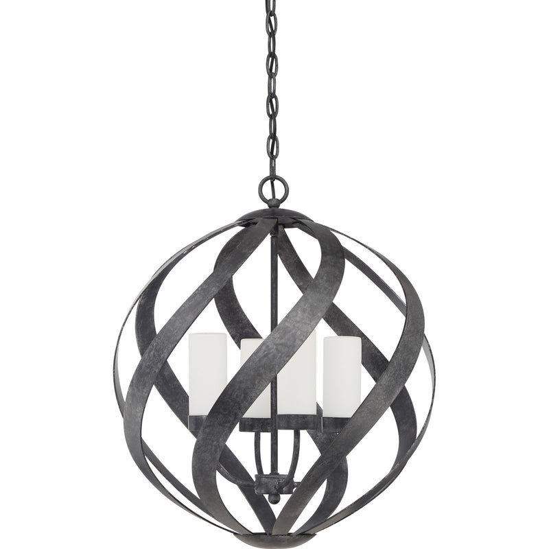 Quoizel Blacksmith 19in 4-Light Pendant | Sculptural Old Black and Opal Etched Glass | Kitchen Island & Dining Room | Model BMS2820OK