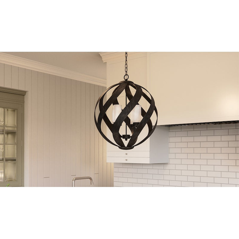 Quoizel Blacksmith 19in 4-Light Pendant | Sculptural Old Black and Opal Etched Glass | Kitchen Island & Dining Room | Model BMS2820OK