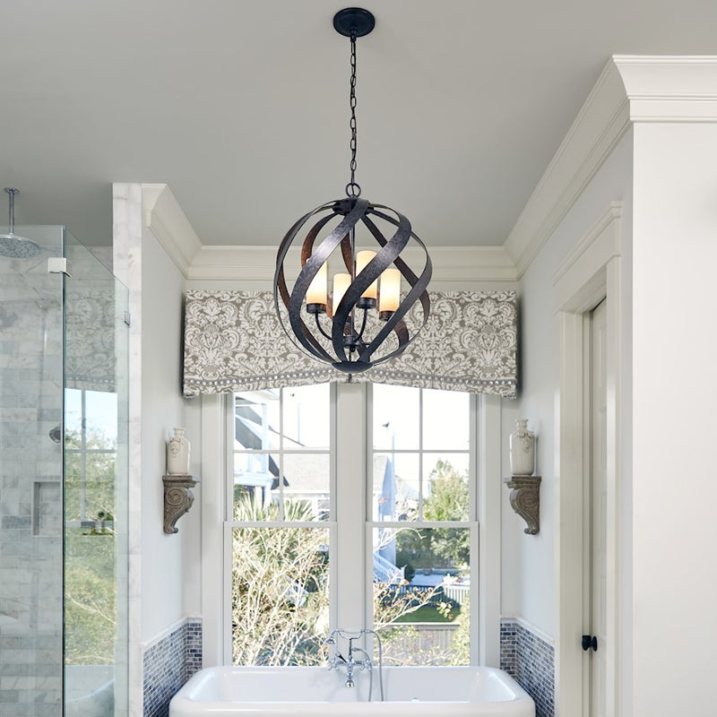 Quoizel Blacksmith 19in 4-Light Pendant | Sculptural Old Black and Opal Etched Glass | Kitchen Island & Dining Room | Model BMS2820OK