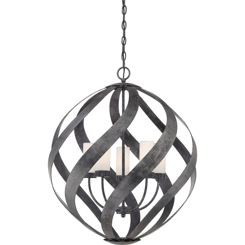 Quoizel Blacksmith 26in 5-Light Pendant | Industrial Old Black and Opal Etched Glass | Dining Room & Foyer | 26 x 26 x 29.5 in | Model BMS2826OK