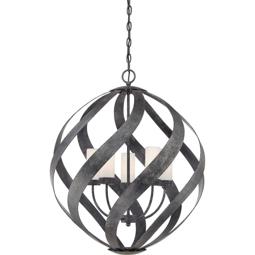 Quoizel Blacksmith 26in 5-Light Pendant | Industrial Old Black and Opal Etched Glass | Dining Room & Foyer | 26 x 26 x 29.5 in | Model BMS2826OK
