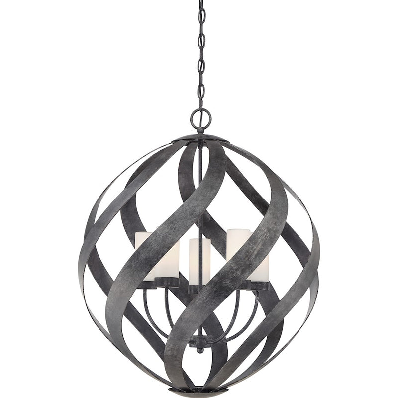 Quoizel Blacksmith 26in 5-Light Pendant | Industrial Old Black and Opal Etched Glass | Dining Room & Foyer | 26 x 26 x 29.5 in | Model BMS2826OK