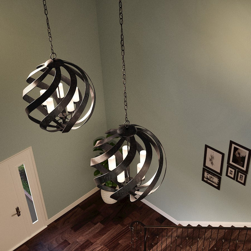 Quoizel Blacksmith 26in 5-Light Pendant | Industrial Old Black and Opal Etched Glass | Dining Room & Foyer | 26 x 26 x 29.5 in | Model BMS2826OK