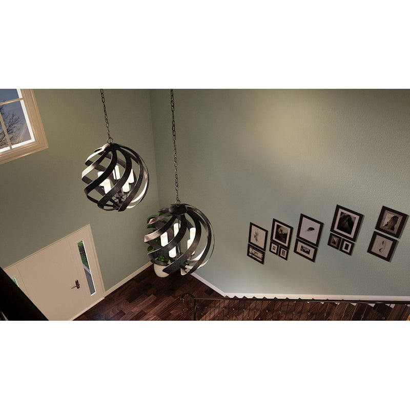 Quoizel Blacksmith 26in 5-Light Pendant | Industrial Old Black and Opal Etched Glass | Dining Room & Foyer | 26 x 26 x 29.5 in | Model BMS2826OK