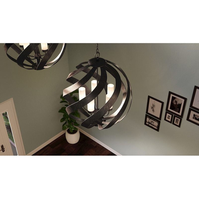 Quoizel Blacksmith 26in 5-Light Pendant | Industrial Old Black and Opal Etched Glass | Dining Room & Foyer | 26 x 26 x 29.5 in | Model BMS2826OK