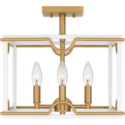 Quoizel Brinkman 14in 4-Light Semi-Flush Mount | Modern Matte White and Brushed Weathered Brass | Bedroom & Hallway | 14 x 14 x 13 in | Model BNK1714W