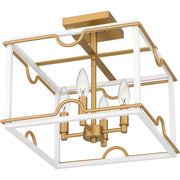 Quoizel Brinkman 14in 4-Light Semi-Flush Mount | Modern Matte White and Brushed Weathered Brass | Bedroom & Hallway | 14 x 14 x 13 in | Model BNK1714W