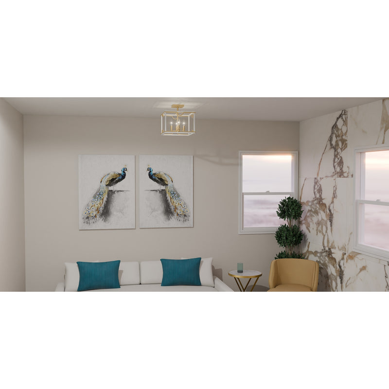 Quoizel Brinkman 14in 4-Light Semi-Flush Mount | Modern Matte White and Brushed Weathered Brass | Bedroom & Hallway | 14 x 14 x 13 in | Model BNK1714W