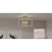 Quoizel Brinkman 14in 4-Light Semi-Flush Mount | Modern Matte White and Brushed Weathered Brass | Bedroom & Hallway | 14 x 14 x 13 in | Model BNK1714W