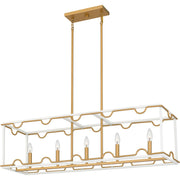 Quoizel Brinkman 42in 5-Light Island Chandelier | Modern Matte White and Brushed Weathered Brass Steel | Kitchen Island & Dining Room | Model BNK542W