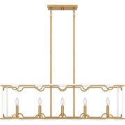 Quoizel Brinkman 42in 5-Light Island Chandelier | Modern Matte White and Brushed Weathered Brass Steel | Kitchen Island & Dining Room | Model BNK542W