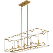 Quoizel Brinkman 42in 5-Light Island Chandelier | Modern Matte White and Brushed Weathered Brass Steel | Kitchen Island & Dining Room | Model BNK542W