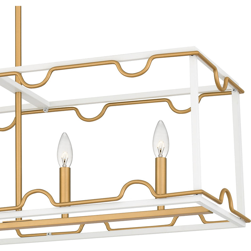 Quoizel Brinkman 42in 5-Light Island Chandelier | Modern Matte White and Brushed Weathered Brass Steel | Kitchen Island & Dining Room | Model BNK542W