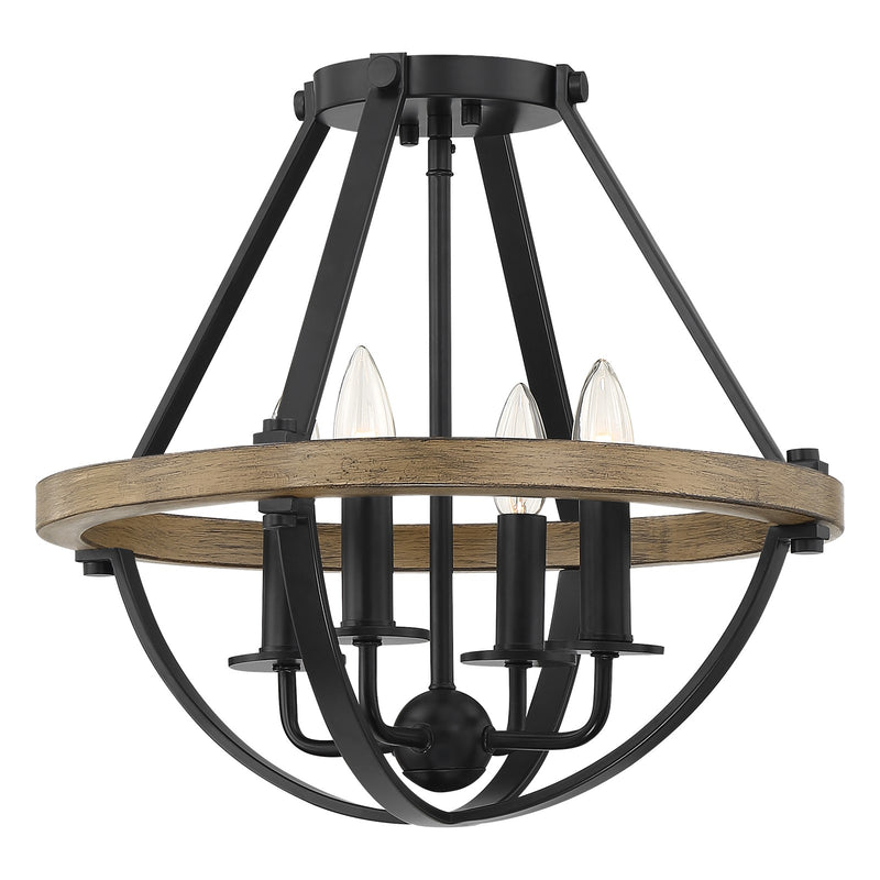 Quoizel Bartlett 16in 4-Light Semi-Flush Mount | Modern Earth Black and Painted Wood | Bedroom & Hallway | 16 x 16 x 15 in | Model BRL1716EK