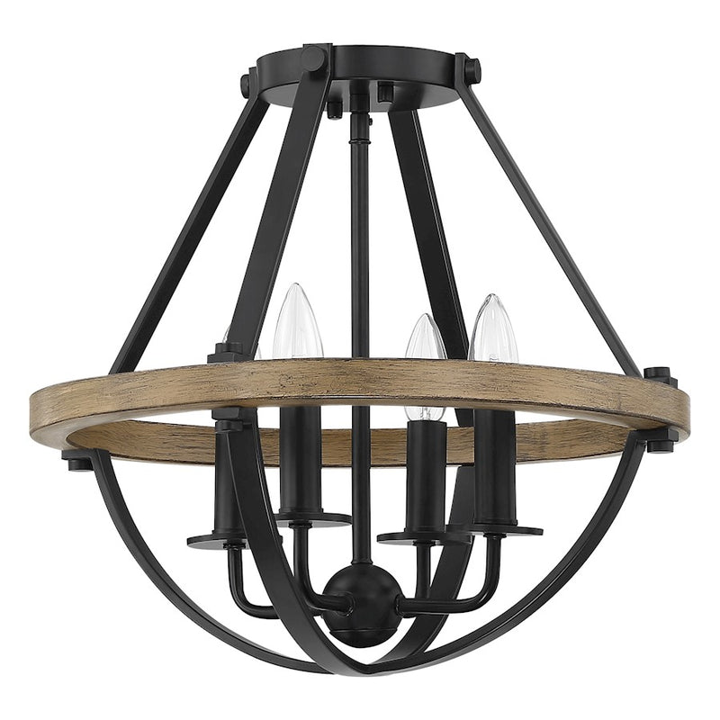 Quoizel Bartlett 16in 4-Light Semi-Flush Mount | Modern Earth Black and Painted Wood | Bedroom & Hallway | 16 x 16 x 15 in | Model BRL1716EK