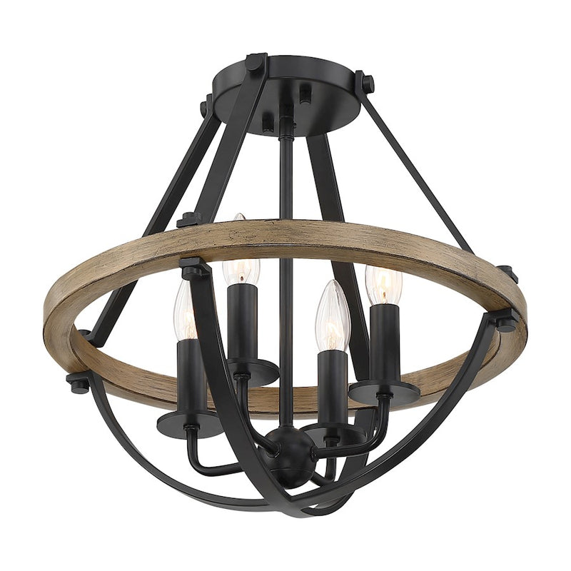 Quoizel Bartlett 16in 4-Light Semi-Flush Mount | Modern Earth Black and Painted Wood | Bedroom & Hallway | 16 x 16 x 15 in | Model BRL1716EK
