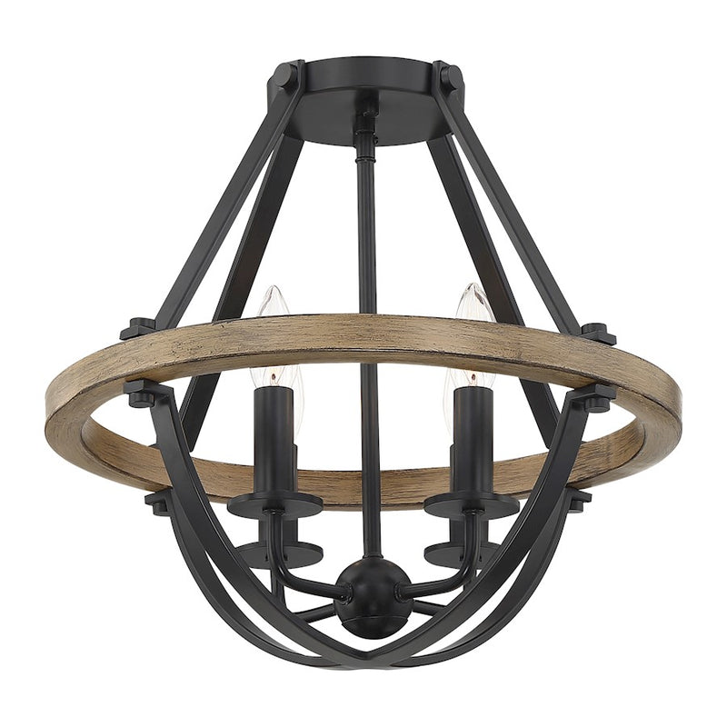 Quoizel Bartlett 16in 4-Light Semi-Flush Mount | Modern Earth Black and Painted Wood | Bedroom & Hallway | 16 x 16 x 15 in | Model BRL1716EK