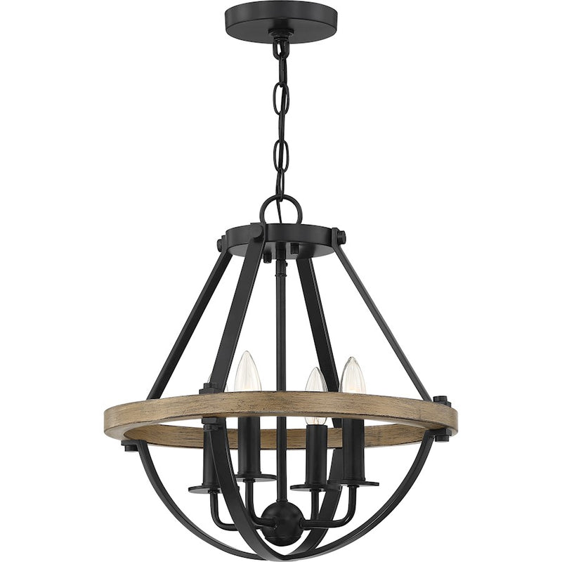 Quoizel Bartlett 16in 4-Light Pendant | Modern Earth Black and Painted Wood | Kitchen Island & Dining Room | 16 x 16 x 17 in | Model BRL2816EK