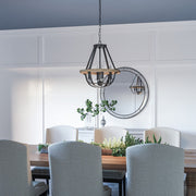 Quoizel Bartlett 16in 4-Light Pendant | Modern Earth Black and Painted Wood | Kitchen Island & Dining Room | 16 x 16 x 17 in | Model BRL2816EK