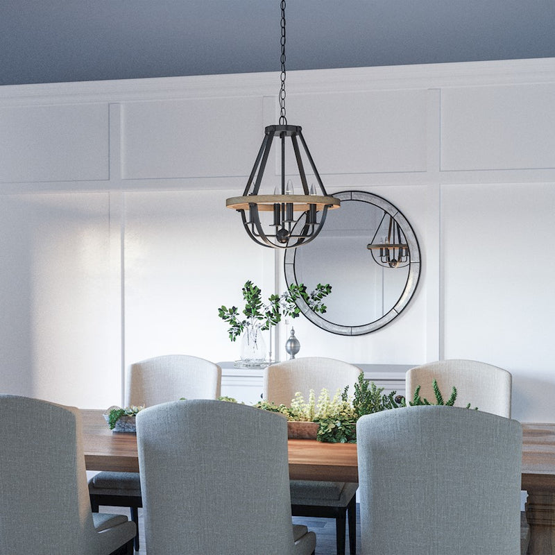Quoizel Bartlett 16in 4-Light Pendant | Modern Earth Black and Painted Wood | Kitchen Island & Dining Room | 16 x 16 x 17 in | Model BRL2816EK