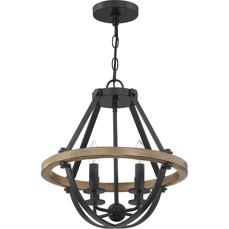 Quoizel Bartlett 16in 4-Light Pendant | Modern Earth Black and Painted Wood | Kitchen Island & Dining Room | 16 x 16 x 17 in | Model BRL2816EK