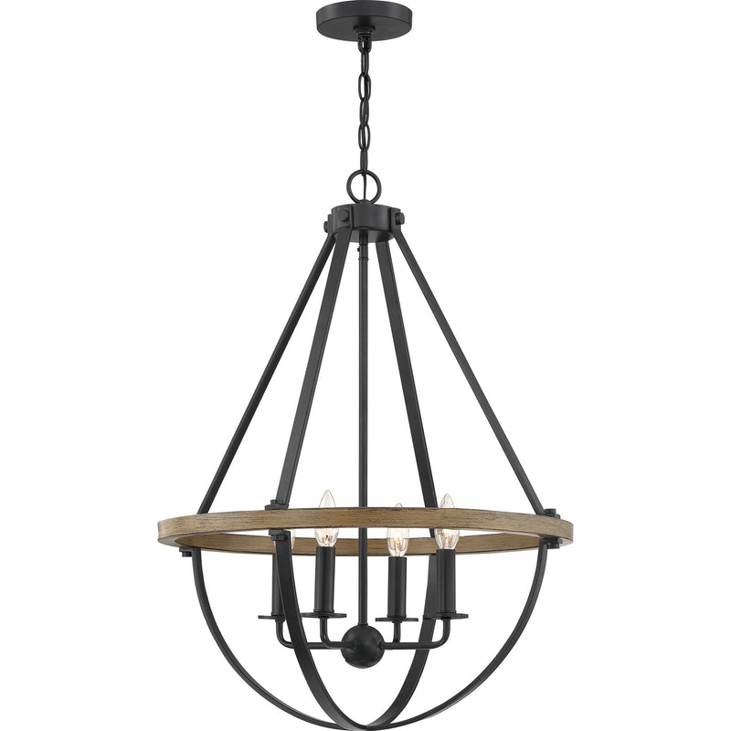 Quoizel Bartlett 22in 4-Light Pendant | Modern Earth Black and Painted Wood | Dining Room & Foyer | 22 x 22 x 30.25 in | Model BRL2823EK