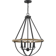 Quoizel Bartlett 22in 4-Light Pendant | Modern Earth Black and Painted Wood | Dining Room & Foyer | 22 x 22 x 30.25 in | Model BRL2823EK