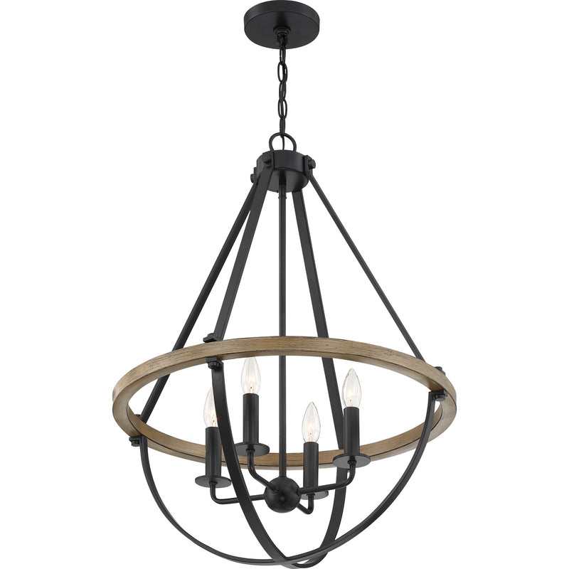 Quoizel Bartlett 22in 4-Light Pendant | Modern Earth Black and Painted Wood | Dining Room & Foyer | 22 x 22 x 30.25 in | Model BRL2823EK