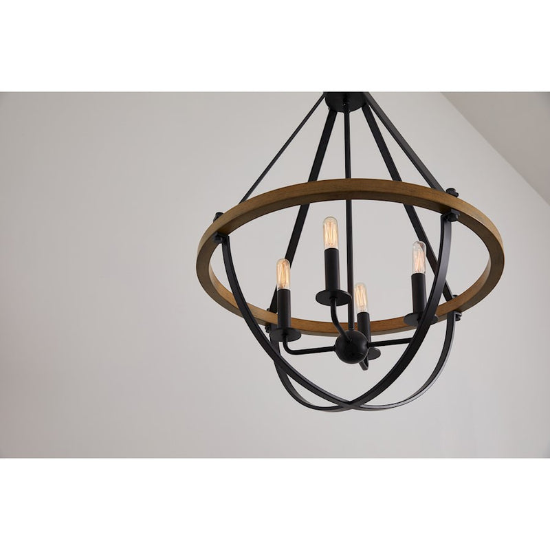 Quoizel Bartlett 22in 4-Light Pendant | Modern Earth Black and Painted Wood | Dining Room & Foyer | 22 x 22 x 30.25 in | Model BRL2823EK