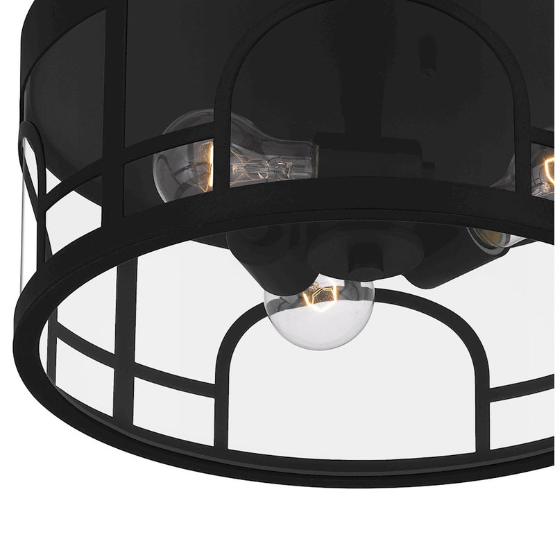 Quoizel Brampton 3 Light Flush Mount, Matte Black/Clear