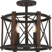 Quoizel Baron 15in 3-Light Semi-Flush Mount | Traditional Marcado Black Steel | Bedroom & Hallway | 15 x 15 x 14.5 in | Model BRO1715MK