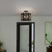 Quoizel Baron 15in 3-Light Semi-Flush Mount | Traditional Marcado Black Steel | Bedroom & Hallway | 15 x 15 x 14.5 in | Model BRO1715MK