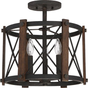 Quoizel Baron 15in 3-Light Semi-Flush Mount | Traditional Marcado Black Steel | Bedroom & Hallway | 15 x 15 x 14.5 in | Model BRO1715MK