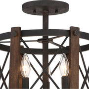 Quoizel Baron 15in 3-Light Semi-Flush Mount | Traditional Marcado Black Steel | Bedroom & Hallway | 15 x 15 x 14.5 in | Model BRO1715MK