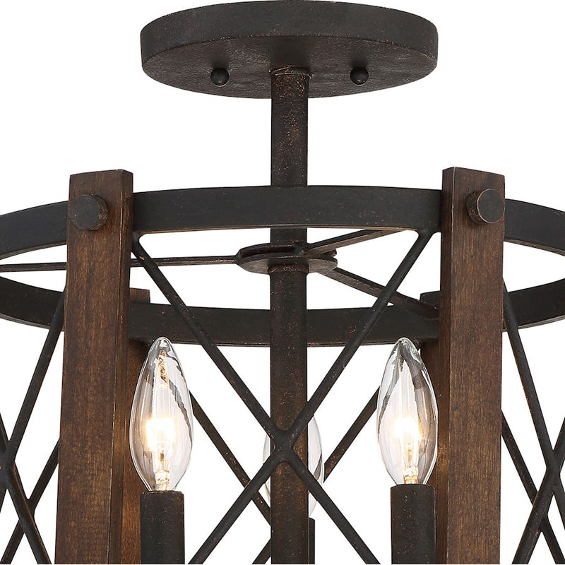 Quoizel Baron 15in 3-Light Semi-Flush Mount | Traditional Marcado Black Steel | Bedroom & Hallway | 15 x 15 x 14.5 in | Model BRO1715MK