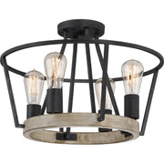 Quoizel Brockton 17in 4-Light Semi-Flush Mount | Farmhouse Grey Ash Steel and Faux Wood | Bedroom & Hallway | 17.5 x 17.5 x 12.25 in | Model BRT1717GK