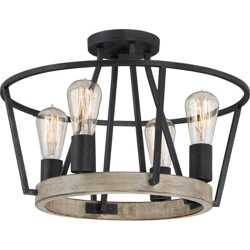 Quoizel Brockton 17in 4-Light Semi-Flush Mount | Farmhouse Grey Ash Steel and Faux Wood | Bedroom & Hallway | 17.5 x 17.5 x 12.25 in | Model BRT1717GK