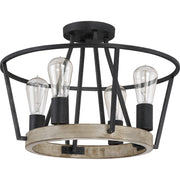 Quoizel Brockton 17in 4-Light Semi-Flush Mount | Farmhouse Grey Ash Steel and Faux Wood | Bedroom & Hallway | 17.5 x 17.5 x 12.25 in | Model BRT1717GK