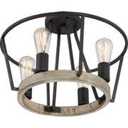 Quoizel Brockton 17in 4-Light Semi-Flush Mount | Farmhouse Grey Ash Steel and Faux Wood | Bedroom & Hallway | 17.5 x 17.5 x 12.25 in | Model BRT1717GK