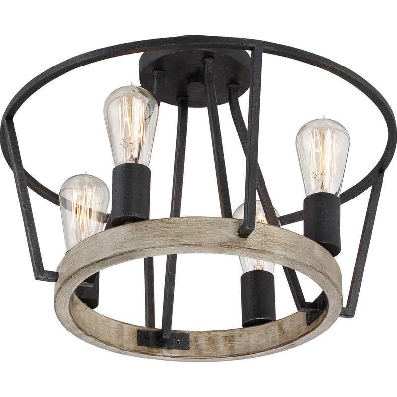 Quoizel Brockton 17in 4-Light Semi-Flush Mount | Farmhouse Grey Ash Steel and Faux Wood | Bedroom & Hallway | 17.5 x 17.5 x 12.25 in | Model BRT1717GK