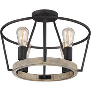 Quoizel Brockton 17in 4-Light Semi-Flush Mount | Farmhouse Grey Ash Steel and Faux Wood | Bedroom & Hallway | 17.5 x 17.5 x 12.25 in | Model BRT1717GK